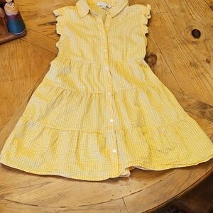 Monteau Los Angeles Girls Size Small Yellow White Gingham Pleated Rufflw Dress